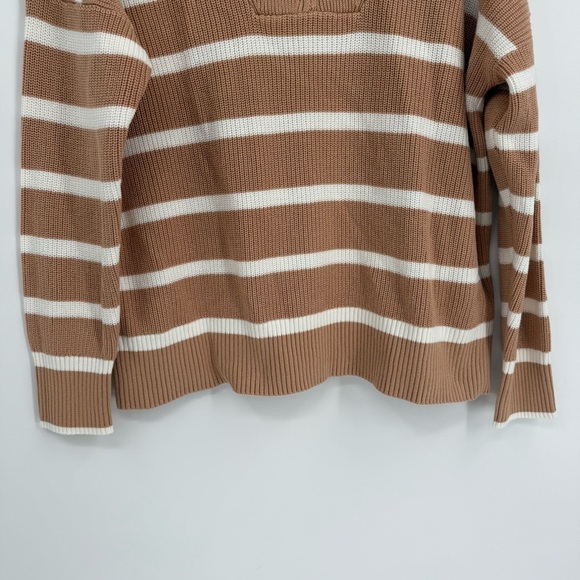 LAND'S END NWT Quarter Zip Striped Sweater Tan White Size XL Chunky Heavyweight - Picture 6 of 11